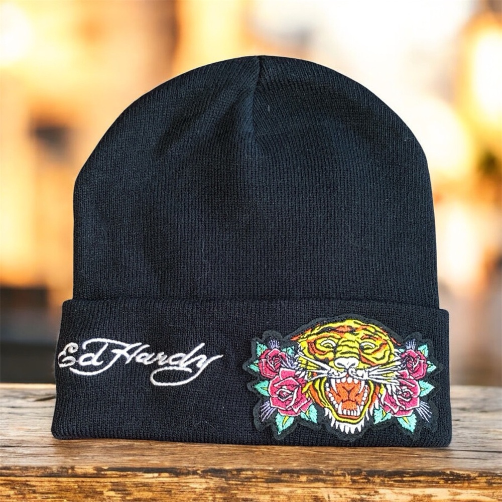 Ed Hardy Cuffed Beanie Embroidered Fully  🐅 🥀